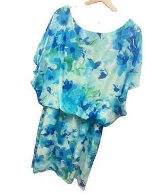 SL Fashions Y2K Blue Floral Chiffon Butterfly Sleeve Dress